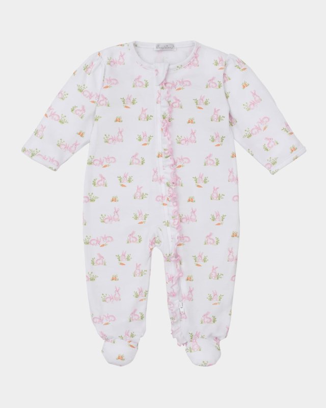 Girl's Baby Bunny Patch Printed Footie, Size Newborn-9
